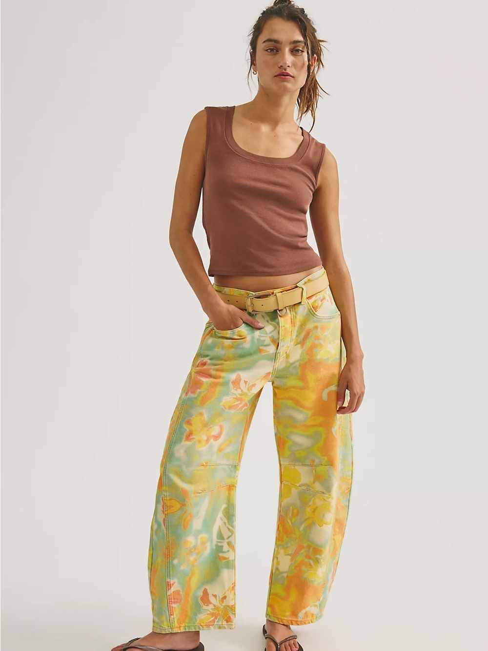 We The Free Good Luck Printed Barrel Denim Jeans